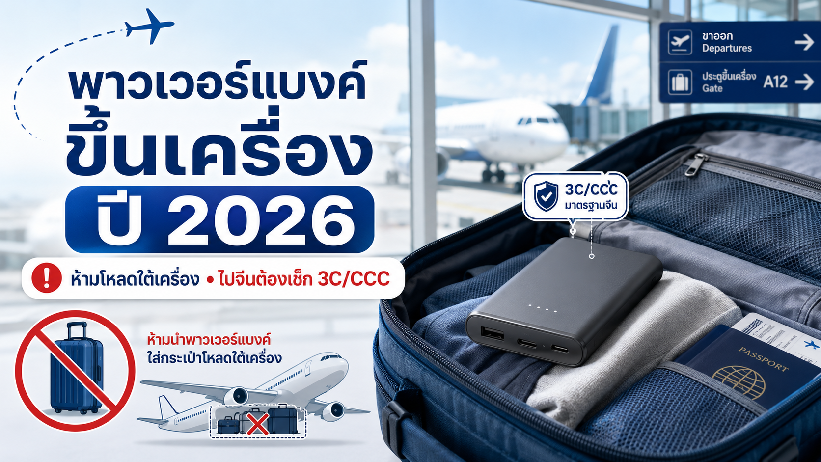 พาวเวอร์แบงค์ขึ้นเครื่องปี 2026 ได้ไหม? เช็กให้ดีก่อนจัดกระเป๋า